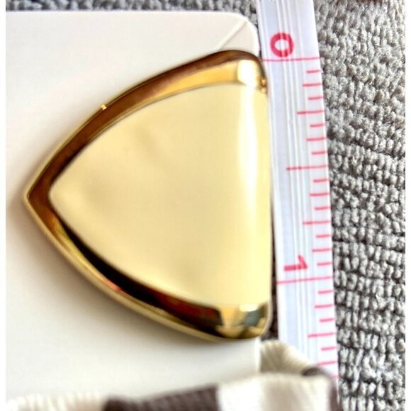 Vintage Henri Bendel Monet Gold‎ Tone & Cream Enamel Drop Hoop Earrings - Picture 6 of 7